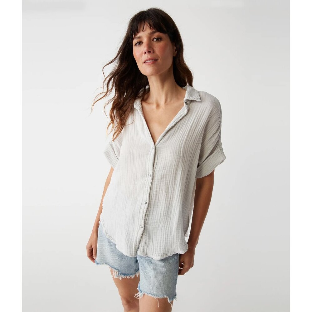 NEW Michael Stars Bailey Gauze Button Down Shirt Crescent Gray Medium